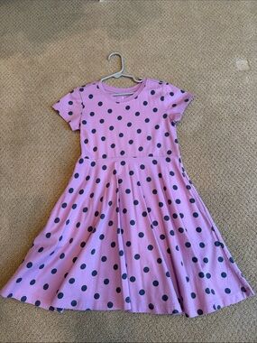 Girls purple with navy Polka Dot Short Sleeve Dress with pockets